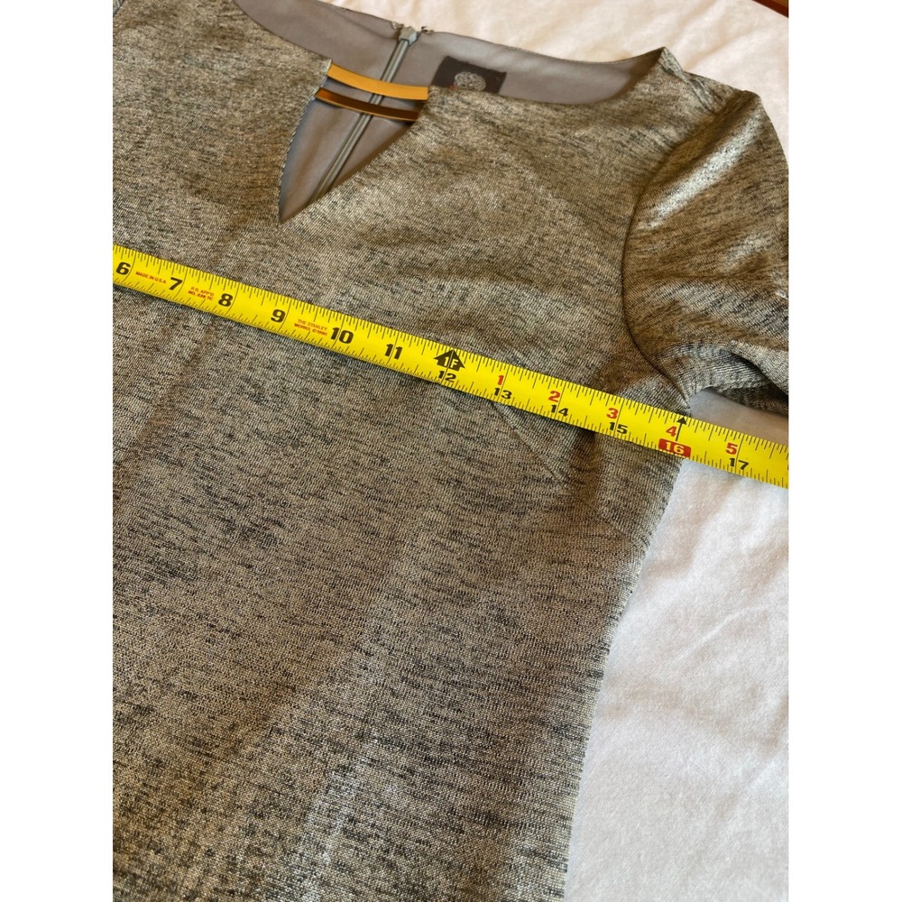 Vince Camuto Grey Metallic Knit Keyhole Sheath Dress Gold Bar Accent Size 4 - Picture 6 of 7